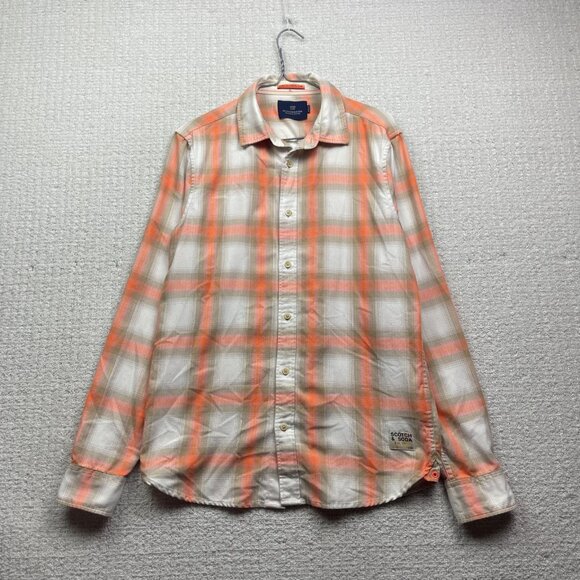 Scotch & Soda x Honolulu Social Club Orange Neon Plaid Button Up Shirt Men Sz M - Picture 1 of 13